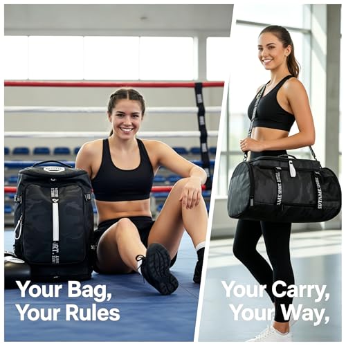 Gym Duffle Bag Backpack with Shoe Compartment,4 ways Travel Backpack for Women and Men,Multi-Functional Weekender bag with Waterproof Layer&Laptop Compartment for Fitness, Travel,Camping - color: Brown