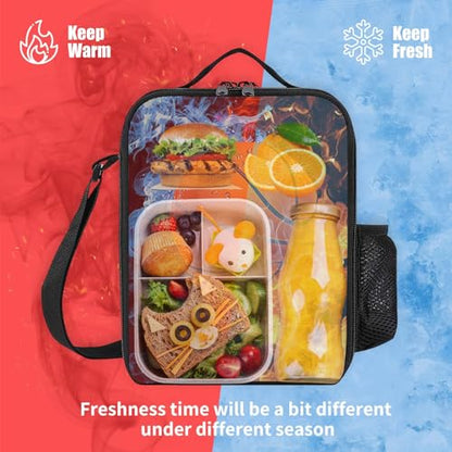Basketball Backpack Set for School,17 Inch Casual School Bags with Lunch Box, Kids Daypack Bags and Pencil Case Set for Teens Boys Men Students - color: Ice&fire-basketball