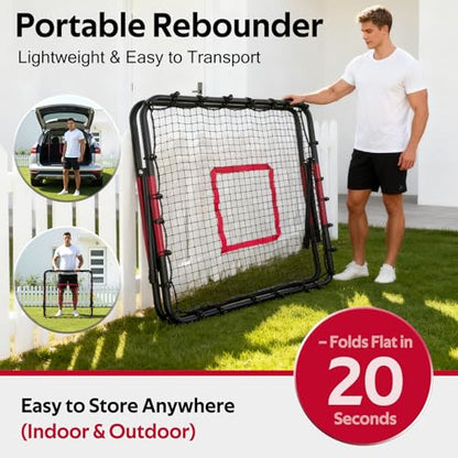 VAVOSPORT Volleyball Rebounder Net 40"x40" – Adjustable Angles Bounce Back Training Equipment for Volleyball, Baseball, Softball & Lacrosse, Durable, Portable, Easy Setup for Indoor & Outdoor Practice