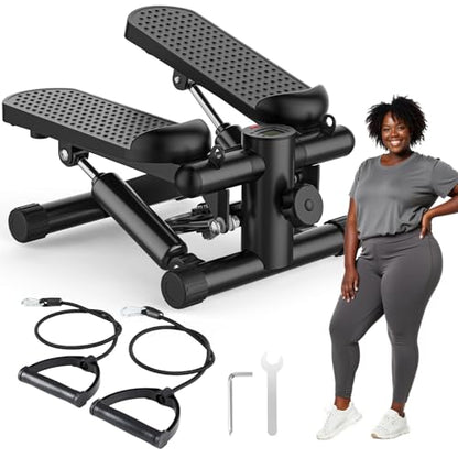 OLIXIS Stepper Machine with Resistance Bands - Mini Stair Stepper for Home Exercise, Portable Weight Loss & Full Body Workout Equipment - color: Black