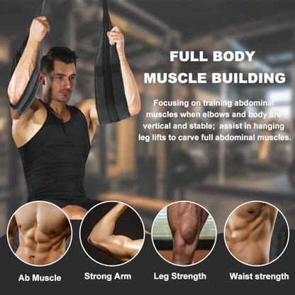 Hanging Ab Straps for Pull Up Bar, Ab Sling Strap for Arm Pull up Workout Support, Padded Arm Support Slings Hang Bar Assist Strap for Training Knee and Leg Raise