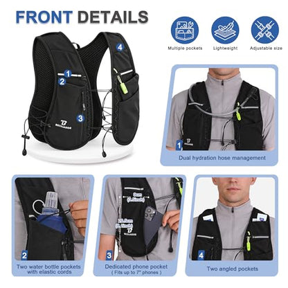 BECOJADDE 5L Running Vest for Women, Hydration Backpack Lightweight & Breathable for Trail Running, Marathon, Hiking, Cycling - color: Black