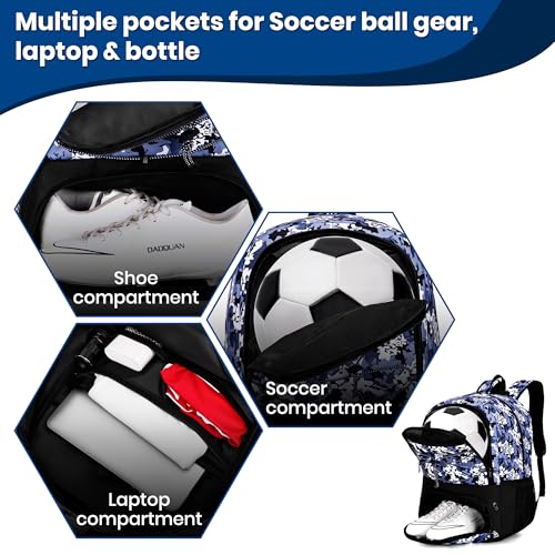 Hsmihair Soccer Bag-Soccer Backpack&Backpack for & Football Volleyball & Basketball,with Ball Compartment and Separate Cleat - color: BlueCamo