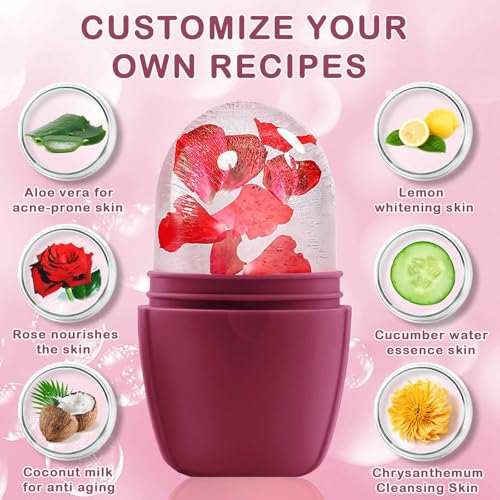 XHJRI Ice Face Roller Massager,Ice Cube Roller for Face, Eyes and Neck Naturally Conditioning and Skin Care,De-Puff Eye Bags,Reduce Migraine Pain,Reusable Massage Silicone Ice Mold (Upgrade Rose) - color: New Rose