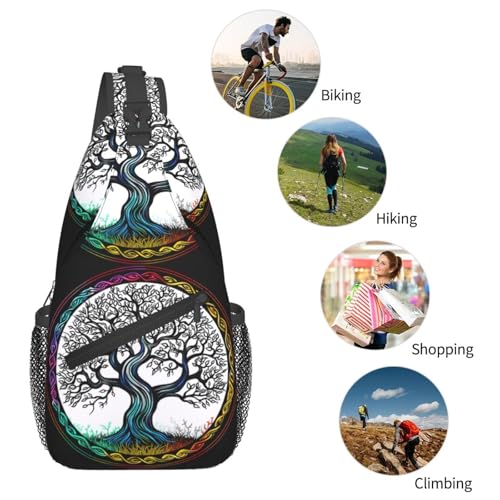 Tree And Life Viking Symbol Outdoor Crossbody Shoulder Bag For Unisex Young Adult Hiking Bicycling - color: White2