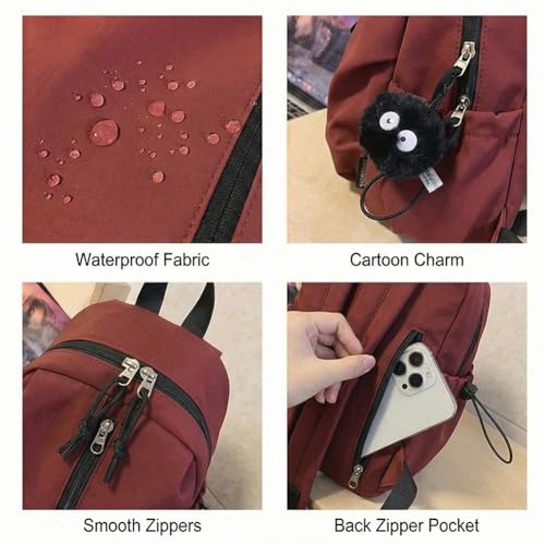 Nylon Waterproof Backpack for Women - Stylish & Lightweight Daypack for Commute, Work & Travel, Red - color: Red