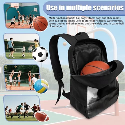 Basketball Backpack With Separate Ball Compartment And Shoes Fit Basketball Volleyball Football - color: Ink-wash Cat