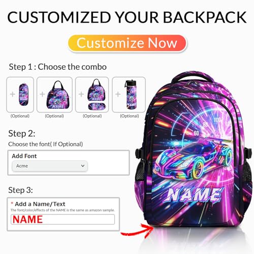Personalized Backpacks Racing Car Backpack for Kids Teens School Elementary to Middle, Custom Large Capacity Bookbag for Travel Camping Students - color: Blue