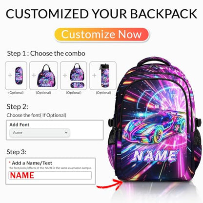Personalized Backpacks Racing Car Backpack for Kids Teens School Elementary to Middle, Custom Large Capacity Bookbag for Travel Camping Students - color: Blue