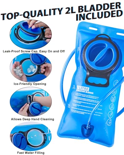Hydration Backpack with 2L Water Bladder - Lightweight 15L Daypack with Phone-Sized Hip Belt Pockets, Anti-Chafe Cotton Edging & No-Bounce Straps - Small Water Backpack for Hiking, Running, Skiing - color: Khaki