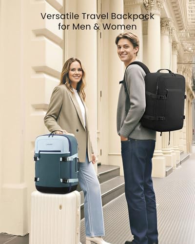 LOVEVOOK 40L Travel Backpack for Women & Men, Airline Approved Carry On Backpack with 3 Packing Cubes, TSA Personal Item Bag, Waterproof Weekender Overnight Backpack Fits 17" Laptop - color: Light Blue - Lake Blue - Black, size: Large-40L-4Pcs