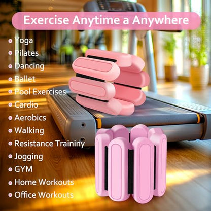 Adjustable Wrist & Ankle Weights Set of 2(1Lbs Each), Premium Silicone Wearable Weight Bracelets, Fits for Yoga, Pilates, Home Gym Workout, Dance, Pool Exercises, Jogging, Cardio, Strength Training - color: Pink