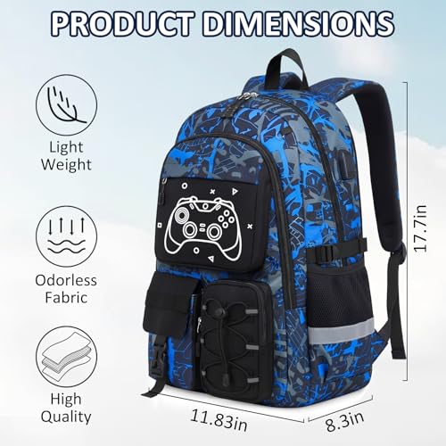 School Backpack for Boys - Gamer Boys Backpacks for Kids Teens Elementary Middle High School,18″ Large Capacity Students Bookbag with Usb Charging Port - color: Game001-only