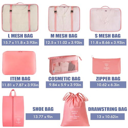 8 Set Packing Cubes for Suitcases, INVODA Travel Luggage Packing Organizers with Laundry Bag, Compression Storage Shoe Bag, Clothing Underwear Bag (Pink) - color: Pink