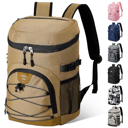 NECKORY Cooler Backpack, Lightweight and Soft Backpack Cooler for Men Women, Insulated Lunch Bag for Camping Traveling Hiking - color: Coffee
