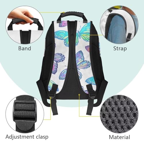 Butterfly Animal Color Print Durable 17 Inch Laptop Backpack for High School & College Students - Lightweight Water Resistant Bookbag with Adjustable Shoulder Strap & Side Bottle Pocket - color: Butterfly Animal Color Print