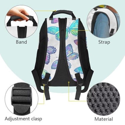 Butterfly Animal Color Print Durable 17 Inch Laptop Backpack for High School & College Students - Lightweight Water Resistant Bookbag with Adjustable Shoulder Strap & Side Bottle Pocket - color: Butterfly Animal Color Print