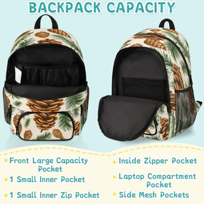 Pinecone Laptop Backpack for Women Men, 18.3 Inch Travel Work Backpacks, Botanical Leaf Pinecone Print Waterproof Computer Casual Daypack Nurse Teacher Bags - color: Multicolor 2