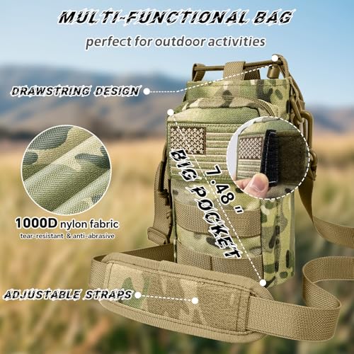 Water Bottle Holder with Strap - Tactical Insulated Water Bottle Sleeve with MOLLE System Water Bottle Cover Cross-Body Pouch for Walking Hiking Camping Gym 32oz&40oz - color: CP Camo
