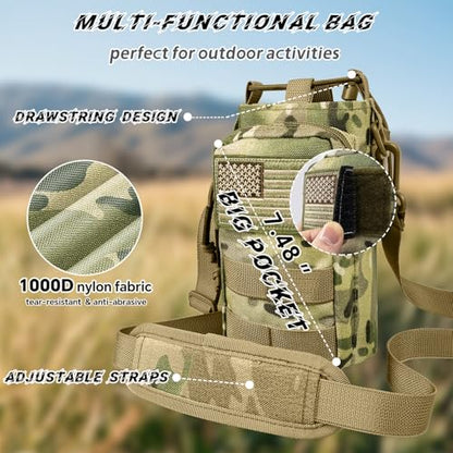 Water Bottle Holder with Strap - Tactical Insulated Water Bottle Sleeve with MOLLE System Water Bottle Cover Cross-Body Pouch for Walking Hiking Camping Gym 32oz&40oz - color: CP Camo