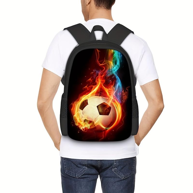 3PCS Soccer Backpack Set, 16" Lightweight Football Daypack, Soccer Ball Print Casual Laptop Backpack for Travel Camping Work (style-4) - color: Style-4