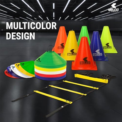 PVC Cones, Pack 6, 10 Space Markers and Ladder Agility, 4 Meter Combos (Multicolour, 6 Inch) - style: SET--1