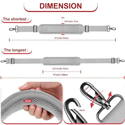 ZINZ 74" Shoulder Strap with Fixed Pad and Dual Balanced Buckles，Gray - color: Gray