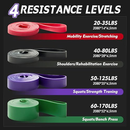 4-Level Resistance Bands Set for Pull Up Assistance, Home Gym - Elastic Silicone Exercise Bands for Physical Therapy, Stretching, Training - Workout Equipment for Women & Men