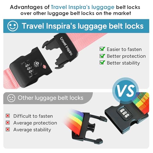 Travel Inspira Luggage Straps for Suitcases with TSA Lock, Protect Your Luggage Anti-Burst, High Visibility Color, Easy to Identify Luggage Adjustable Heavy Duty Belt for 20-28 Inch Suitcases - color: Pink