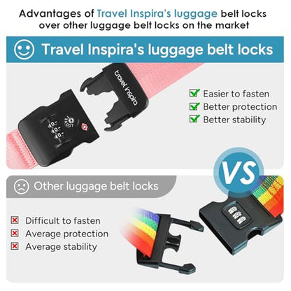 Travel Inspira Luggage Straps for Suitcases with TSA Lock, Protect Your Luggage Anti-Burst, High Visibility Color, Easy to Identify Luggage Adjustable Heavy Duty Belt for 20-28 Inch Suitcases - color: Pink