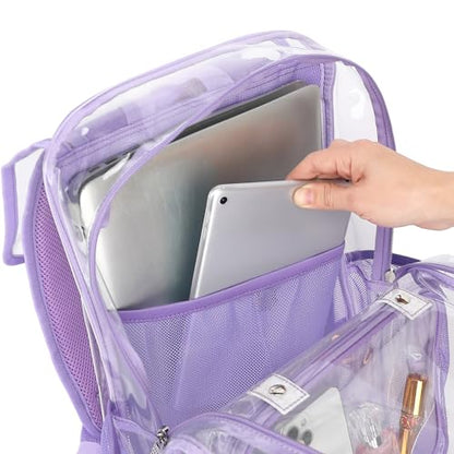 Fuyicat Clear Backpack Heavy Duty PVC Transparent Girls Kids School Backpacks Stadium Approved See Through College Bookbag for Women (Purple), Large - color: Purple