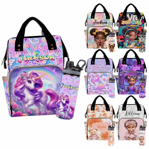 Custom Diaper Bag for Girls Personalized Diaper Bag Backpack &Insulated Water Bottle with Name Custom Monogram Baby Travel Bag Nursing Diaper Mommy Backpack with Adjustable Shoulder Straps Nappy Bag - color: Design 11