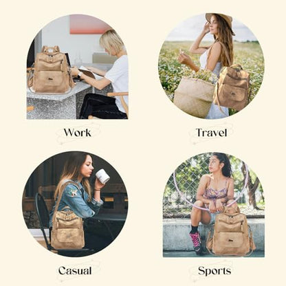 Backpack Purse for Women, Women Backpack Purse Small Leather Waterproof Anti-theft Shoulder Bags Handbags Ladies - color: Khaki