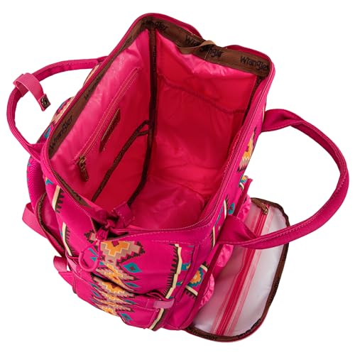 Wrangler Aztec Backpack Organized Daypack Travel Baby Bag with Stroller Strap and Side Bottle Pockets WG2204-9110HPK - color: Angel Hot Pink