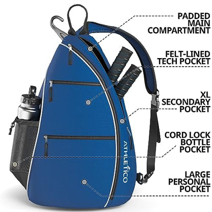 Athletico Sling Bag - Crossbody Backpack for Pickleball, Tennis, Racketball, and Travel for Men and Women - color: Blue