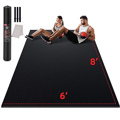 GymCope Large Exercise Mat for Home Workout,12‘x6’/10'x6'/9'x6'/8'x6'/7'x5'/6'x4' (7mm) Extra Thick Workout Mat, High-Density Gym Mat for Cardio, Jump Rope, MMA, Weights (Shoe-Friendly) - color: 8'*6'Black