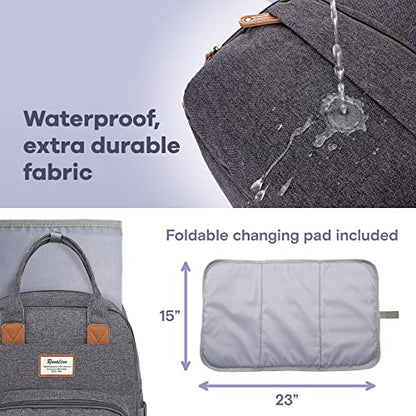 RUVALINO Diaper Bag Backpack-Expandable Baby Bag with up to 50% Capacity -Baby Essentials Bag with Changing Pad Insulated Bottle Holders & Pacifier Case, Waterproof, Dark Gray XL - color: Dark Gray