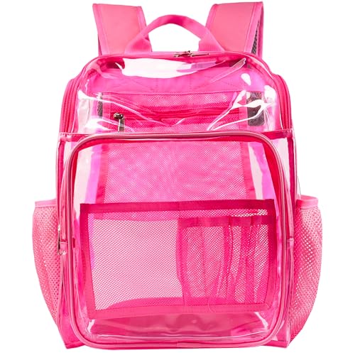 Clear Backpacks for School Large Clear Bookbag with Multi-Pockets PVC Transparent Backpack for College,Work,Pink - color: Pink-1pack