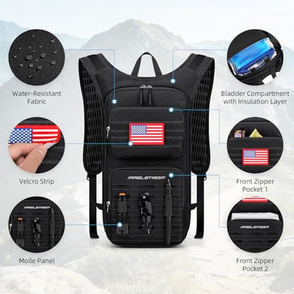 Maelstrom Tactical Hydration Backpack,Water Pack with 2L Water Bladder | BPA-free,MOLLE Compatibility,lightweight,insulated layer, Breathable back panel and shoulder,for running/hunting/cycling - color: Black