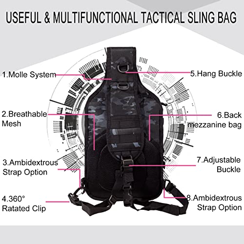 HAOMUK Tactical Sling Bag Pack Military Rover Shoulder Sling Backpack EDC Molle Assault Range Bag - color: Black&blue Cp
