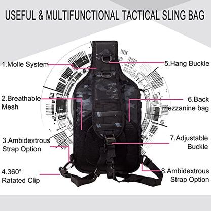 HAOMUK Tactical Sling Bag Pack Military Rover Shoulder Sling Backpack EDC Molle Assault Range Bag - color: Black&blue Cp