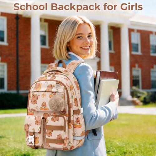 WOBAGMEN Cute Capybara Backpack for Teen Girls, Large Capacity Multi-Pocket School Bag Fits 15.6" Laptop, Lightweight Durable Daypack for School and Travel (Capybara, M) - color: Capybara
