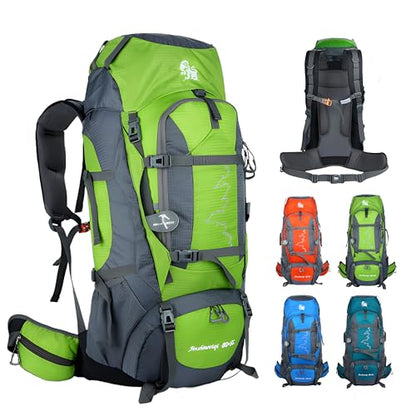80L Hiking Backpack,Waterproof Lightweight Trekking Bag with Air Cushion Straps, Suitable for People Who are 5 feet 5 inches or taller for Mountaineering/Camping/Travel (green,80L) - color: Green