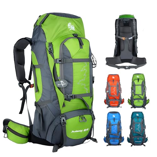 80L Hiking Backpack,Waterproof Lightweight Trekking Bag with Air Cushion Straps, Suitable for People Who are 5 feet 5 inches or taller for Mountaineering/Camping/Travel (green,80L) - color: Green