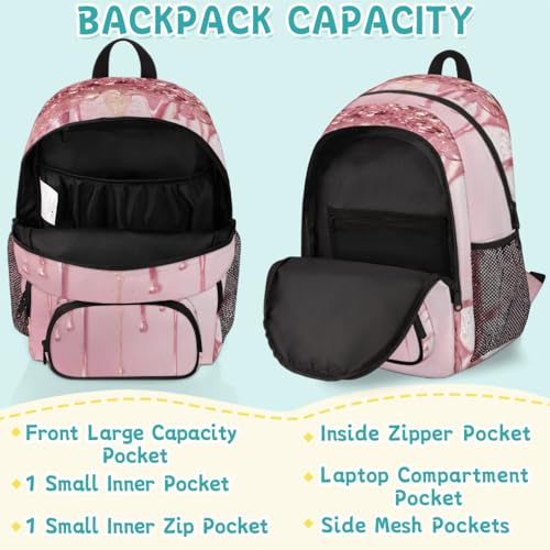 (No Glitter Laptop Backpack for Women Men, 18.3 Inch Travel Work Backpacks, Pink Waterproof Computer Casual Daypack Nurse Teacher Bags - color: Multicolor 8