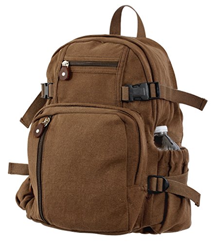 Rothco Vintage Canvas Compact Backpack, Small Cotton Canvas Daypack with Multi Pockets, Adjustable Straps, Mini Travel Bag (Earth Brown) - color: Earth Brown, size: One Size