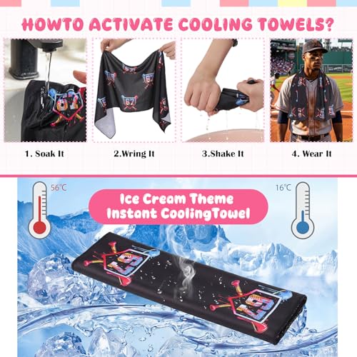 12 Pcs Baseball Party Favors Towels 67 Ice Cream Drip, Cooling Towels 40" x 12" Team Gift for Workout Gym Sport Party Favors Swim Youth(67 Baseball)