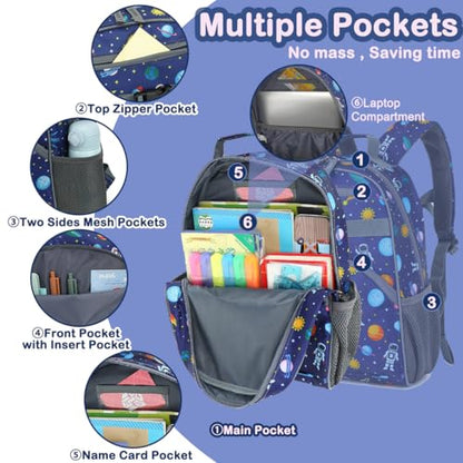 FlowFly Kids Backpack for Toddler Boys Girls, Simple Lightweight Bookbag for Daycare Kindergarten Elementary School Travel, Small Modern Bag (Medium 15'', Astronaut) - color: Astronaut, style: Kids Medium: 12l