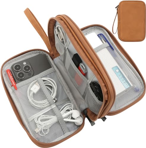 CAAORDKSO Universal Electronics Accessories Carrying Case, Electronic Cable Organizer Bag, Travel Cable Accessories Bag Pouch for Cable, USB, Cord, Charger, Phone, Power Bank, Earphone (Brown, Large) - color: Brown, size: Large