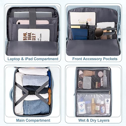 Sinaliy Travel laptop Backpack for Women, Personal Item Size Flight Approved, 16 Inch Laptop Bag with Multi-Pockets, College Computer Bag, Waterproof Carry On Backpack Casual Daypack Backpack - color: Light Blue, size: Large